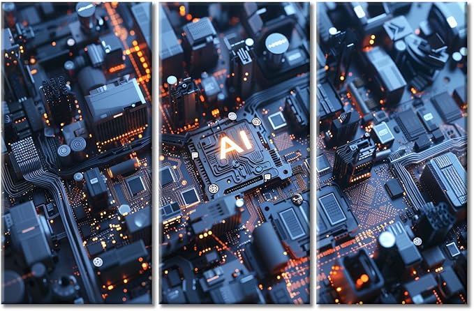 Motherboard Digital Chip Wall Art for Living Room Chip Canvas Wall Art Pictures Poster Modern Wall Decor Art for Bedroom Office Paintings Framed Gallery-Wrapped Ready to Hang (42"Wx28"H)