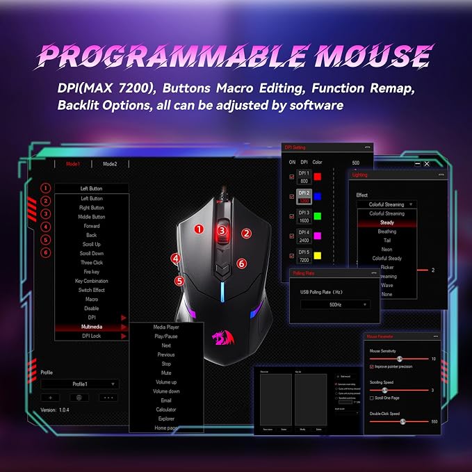 Redragon Updated Programmable Gaming Keyboard and Mouse, RGB Backlit Keyboard Mouse with Software, Independent Macro Record Keys, Value Combo Set, White - S101-3 PRO