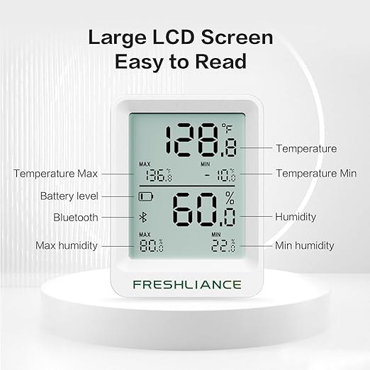 Freshliance Bluetooth Temperature Humidity Data Logger Recorder, Refrigerator Freezer Thermometer Hygrometer, Digital Remotely Temperature Humidity Monitor with Smart APP Data Analysis, BlueTag TH20