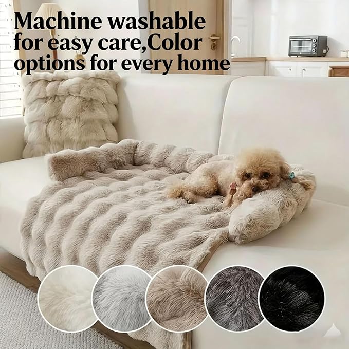Dream Cloud Pet Sofa Bed Machine Washable Waterproof Supportive Comfort Non-Slip Plush Pet Couch Bed with Raised Edge for Sofa Car Floor, Small Medium Dogs Cats, Furniture Protector (Dark Gray1)