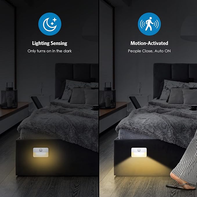 AMIR 2 Pack Mini Motion Sensor Stair Light for Indoor, Battery-Powered LED Night Light, 40 Lumen 3000K, Cordless Closet Lights, Safe Lights for Stairs, Hallway, Bathroom, Kitchen, Cabinet