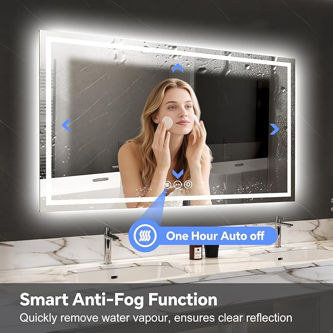LED Bathroom Mirror 28x60 Inch Anti-Fog Bathroom Mirror with Lights, Wall Mounted Lighted Vanity Mirrors, Dimmable, Backlit + Front Lit, Smart Bathroom Vanity Mirror with 3 Colors Temperature