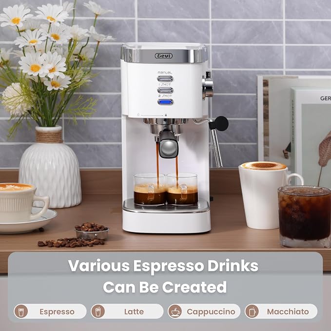 Gevi 20 Bar Compact Espresso Machine with Milk Frother for Latte&Cappuccino | Budget under$150; Removable Water Tank; Produce Good Crema; Include Necessary Accessories; Can Make Americanos; Easy to Clean
