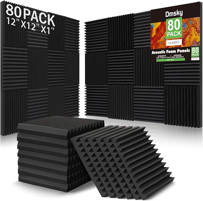 80 Pack Acoustic Foam Panels,1"X 12" X 12"Sound Proof Foam Panels,High Density Sound Absorbing Panels,Soundproof Wedges Panels for Studio Recording & Office & Home