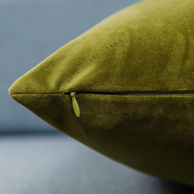 26x26 Decorative Velvet Euro Throw Pillow Covers Set of 2,Olive Green | JUSPURBET Cozy Soft Pillowcases with Invisible Zipper for Modern Couch Sofa Bed Living Room Bedroom Home Decor