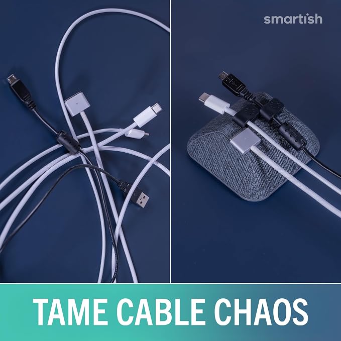 Smartish® Magnetic Cord Holder - Cable Wrangler Organizer with Magnet Clips for Charger Management on Desktop, Nightstand for USB-C + Lightning - No 2 Pencil Gray