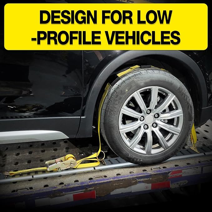 Car Tie Down Straps for Trailers-10,000lbs Break Strength-2inx10ft Heavy Duty E Track Car Hauler Strap with Rolling Idler Three Cleat Over The Wheel Auto Tire Ratchet Straps for Truck, UTV