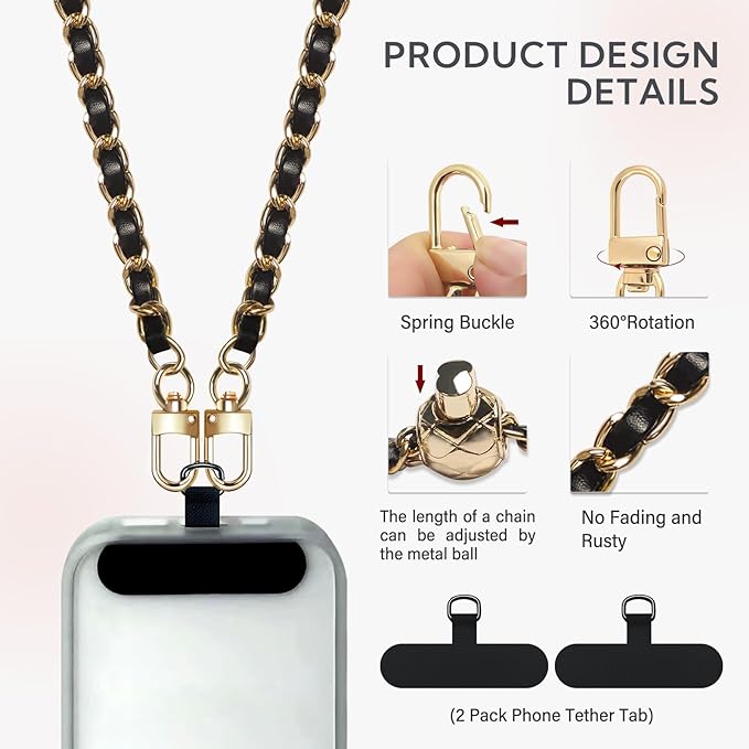 BFSDDM Crossbody Phone Strap - 2 Pads, Leather & Wrist Strap, Adjustable Finger Strap, Universal Phone Lanyard