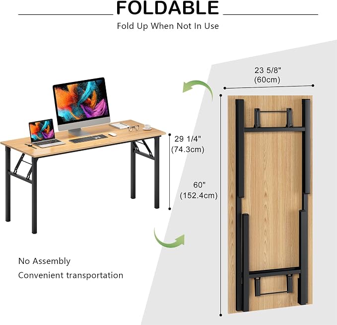 Need Home Office Desk - Large Computer Desk Sturdy Table Foldable Desk Gaming Computer Table No Assembly Required AC5BB 60 inch | Black Frame Writing Gaming Work Table/Foldable Home Office Desk/Sewing Table, No Assembly Required