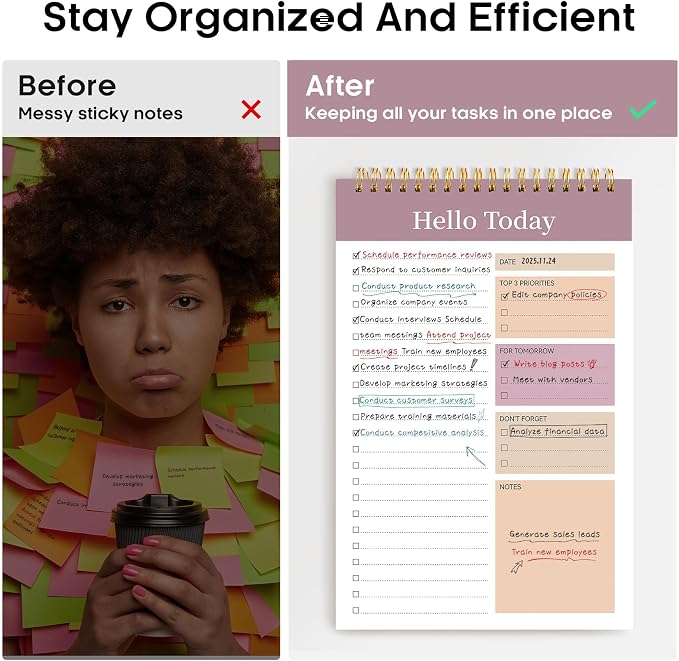 Taja To Do List Notepad, Undated Daily Planner for Work and Goal Setting | Purple, 52 Sheets, 9.8" x 6.5" , for Office, Home and school, Daily Task Planning, Notes and Everyday Organization