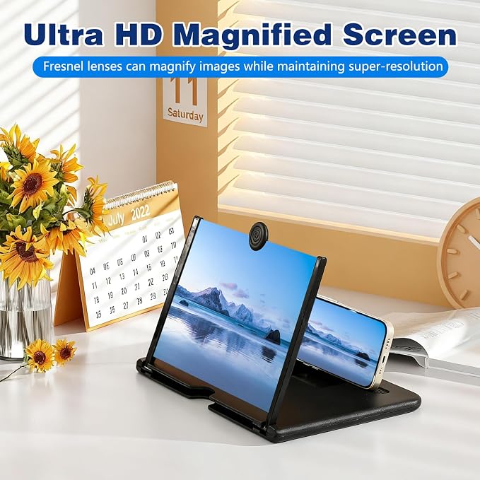 Screen Magnifier Version,3D HD Mobile Phone Magnifier Projector Screen Enlarger for Movies, Videos, and Gaming,Foldable Cell Phone Stand with Screen Amplifier,Supports All Smartphones (Black, 12inch)