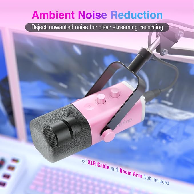 FIFINE AmpliGame AM8P XLR/USB Dynamic Microphone for Gaming Recording | PC Microphone with Controllable RGB, Headphones Jack, Mute Button, for Streaming Podcasting Voice-Over YouTube Video, Pink