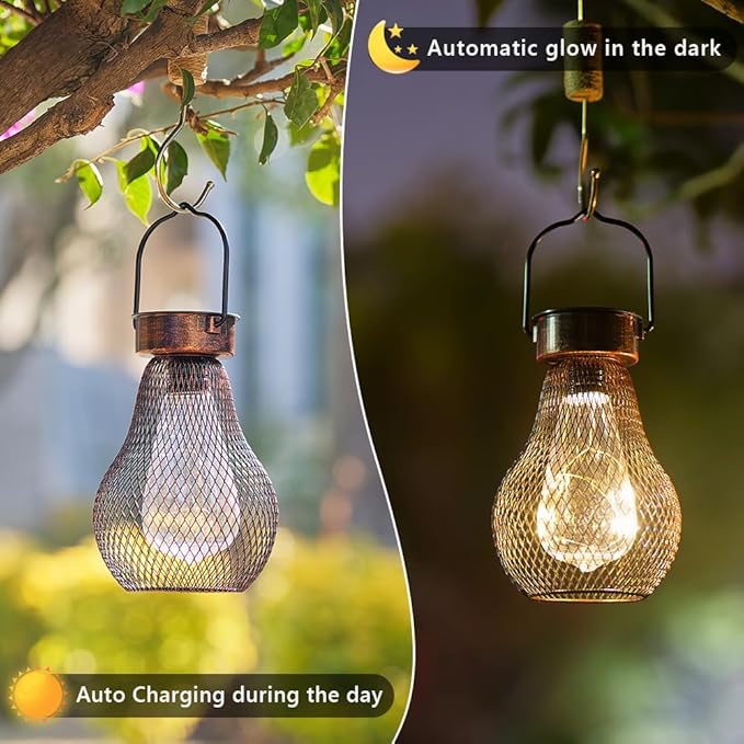 Solar Lanterns Outdoor Hanging Lights for Porch Waterproof,2 Pack Solar Lights Led Powered Lanterns Decorative for Outside Yard Garden Patio Pathway Decor