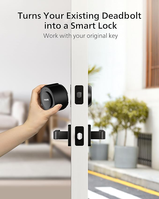 Philips Wi-Fi Smart Lock, Turn Your Existing Deadbolt into Smart Door Lock, Built-in WiFi, APP Remote Control, Keyless Entry Door Lock, Auto-Locking, Status Logging, Multiple Alarm, Matte Black