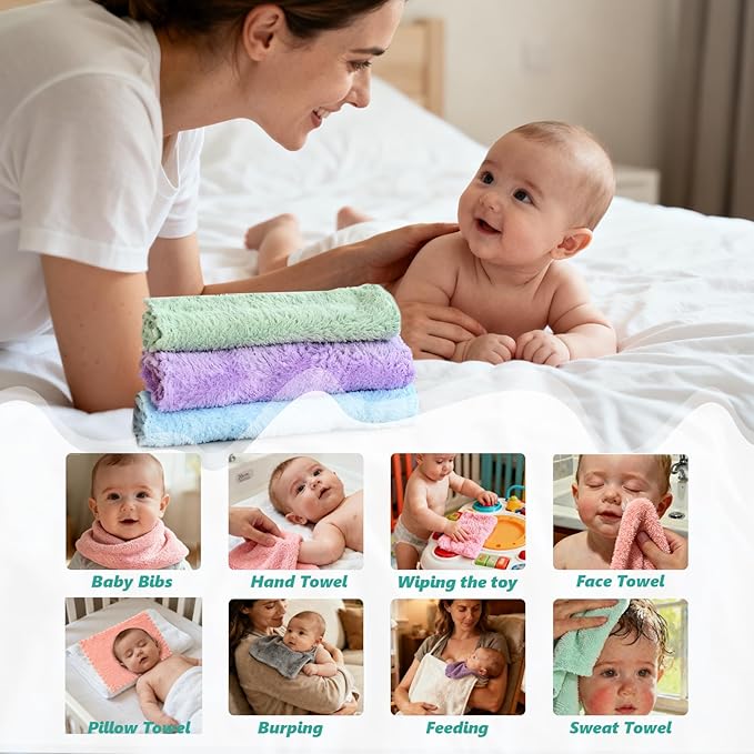30 Pack Baby Washcloths, Microfiber Coral Fleece 7 x 9 Inch Baby Bath Face Towel, Baby Face Skin Wash Cloths Towels Set