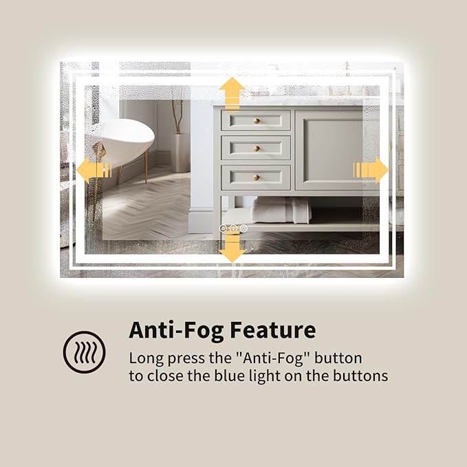 WTTY 48"x40" LED Bathroom Mirror with Lights, Front Lighted Bathroom Vanity Mirrors for Wall, Anti-Fog, Dimmable Wall Mirrors for Bathroom, Memory, Shatter-Proof, Double LED Vanity Mirror