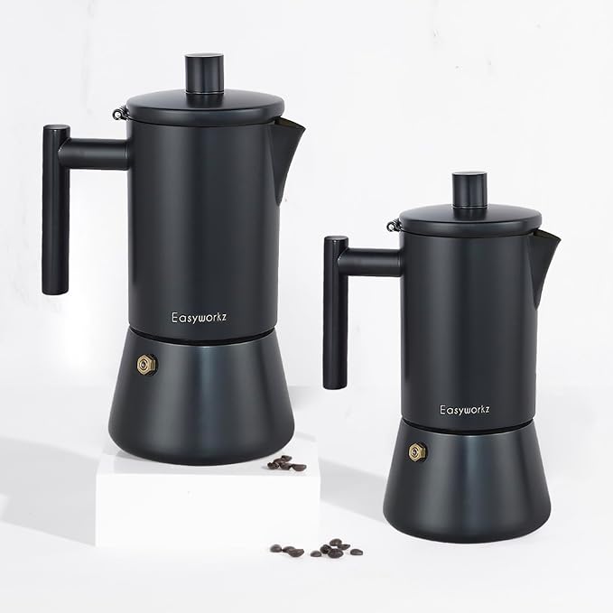 Easyworkz Diego Stovetop Espresso Maker Stainless Steel Italian Coffee Machine Maker 6Cup 10 oz Moka Pot Induction Espresso Pot - Matte Black