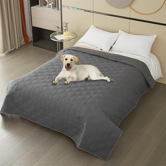 GIBZ Waterproof Dog Bed Cover Anti Slip Pet Furniture Protector Washable Blanket Large Soft Quilted Mat, Dark Grey, 220x210cm