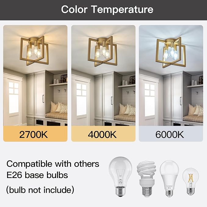 ZGLAOJT 3-Lights Ceiling Light Fixture,Modern Gold Semi Flush Mount Chandelier,Matte Ceiling Lighting for Kitchen Living Room Bedroom Farmhouse Hallway Foyer.