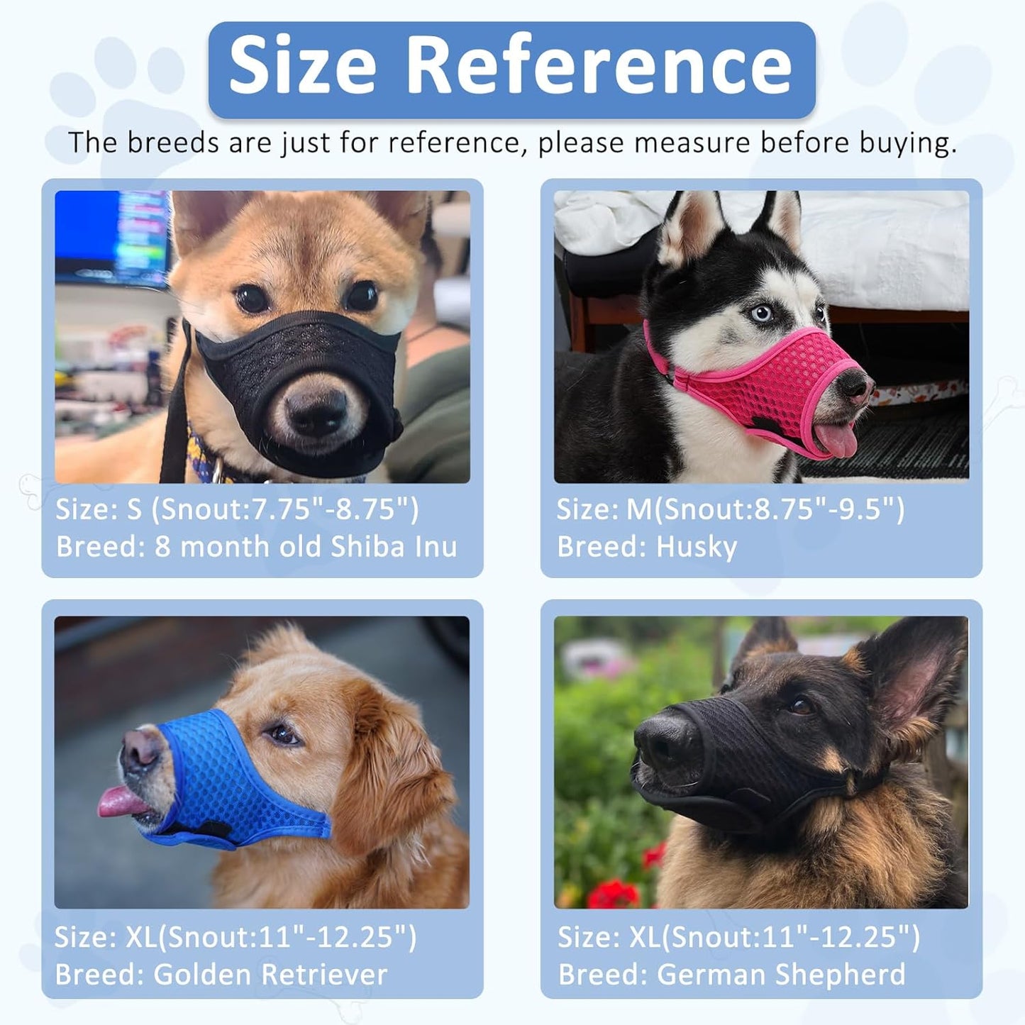 LUCKYPAW Soft Muzzle for Medium Large Sized Dogs Beagle Labrador German Shepherds, Dog Muzzle to Prevent Biting Chewing, Adjustable Breathable Mouth Guard for Grooming Walking Training(Blue, XL)