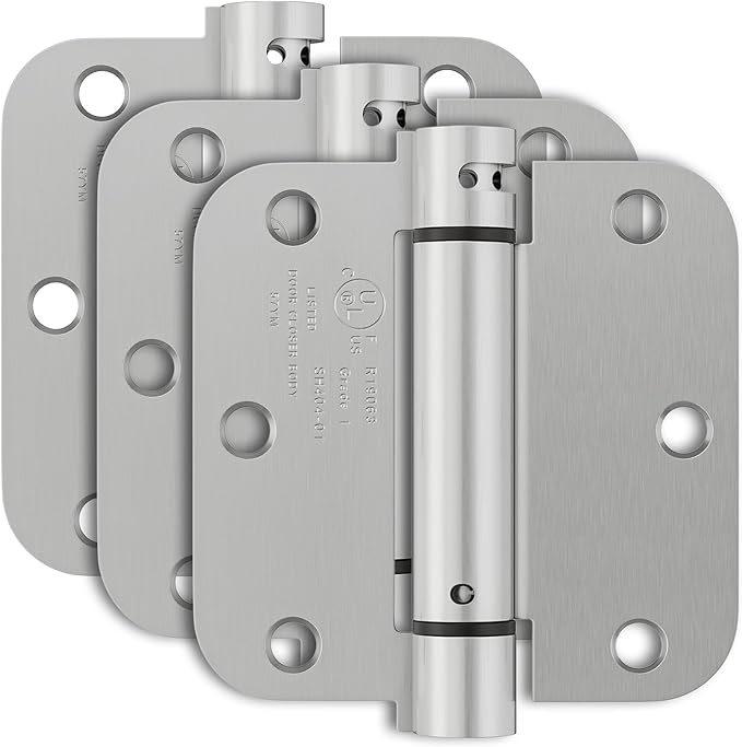 3 Pack Self Closing Door Hinges, 3.5 Inch Auto Closing Door Hinge with 5/8'' Radius Corners, Adjustable Tension for Garage, Front, Back Door, UL Listed, Left and Right Hand, Brushed Nickel