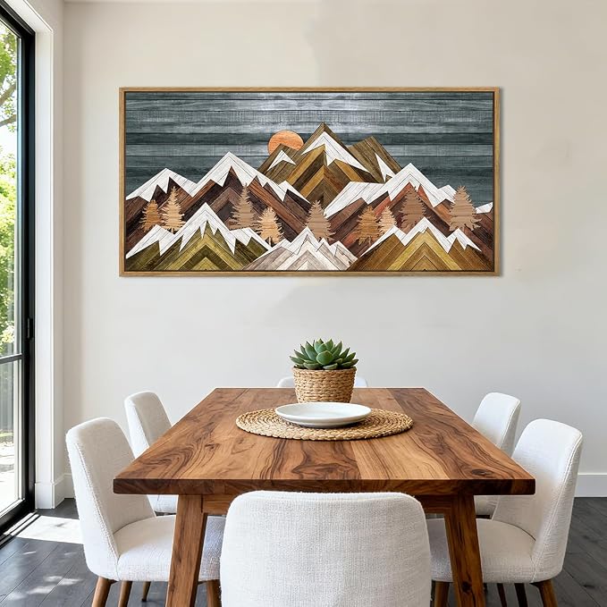BINCUE Boho Mountain Wall Art Framed Mountain Landscape Canvas Artwork for Living Room Bedroom Bathroom Office 20x40 Inch