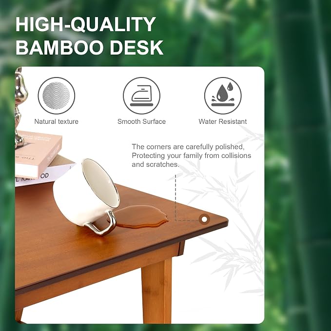 Nnewvante 46" Bamboo Writing Desk with Drawers for Home Office, Brown | Work Study Laptop Table, Computer Desk with Storage for Bedroom, Modern Simple Style