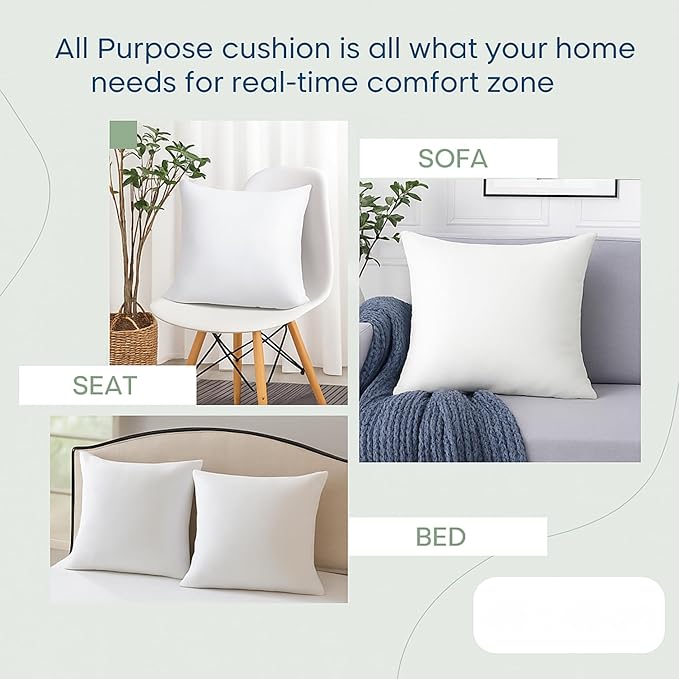 LANE LINEN 18 x 18 Throw Pillow Insert - Pack of 2 White, Down Alternative Pillow Inserts for Decorative Pillow Covers, Throw Pillows for Bed, Couch Pillows for Living Room | Contemporary Solid Inserts For Sofa Back Support - Durable Everyday Fill, Eve...