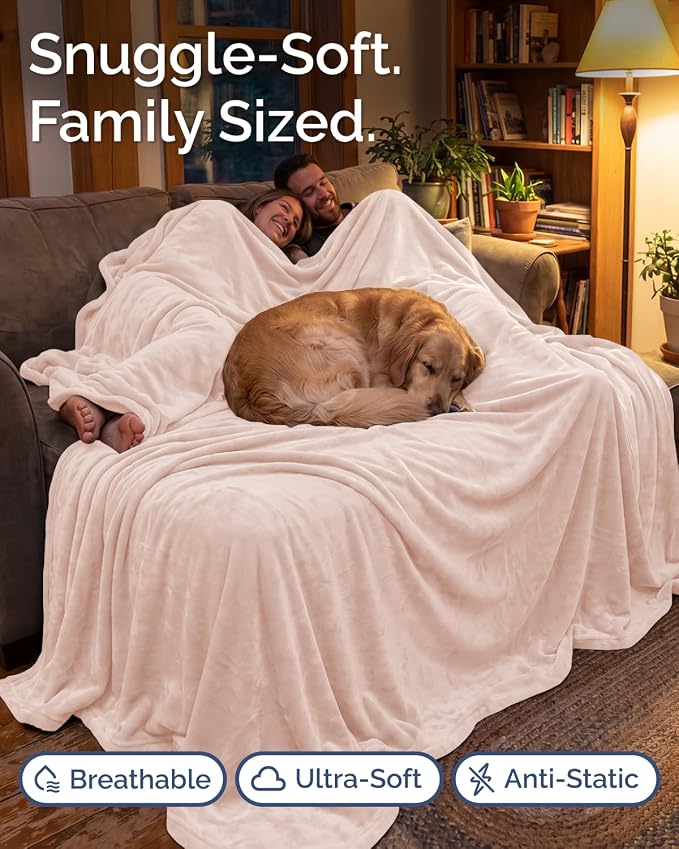Ultra Soft Fleece Blanket Oversized King Size - Flannel Fleece Luxury Blanket - Lightweight for Couch Bed Chair - Thick, Warm and Breathable - All Season Cozy, Rosewater
