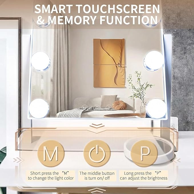 Arched Makeup Vanity Mirror with Lights 14.17"x 11.81" LED Makeup Mirror Detachable 10X Magnification, Hollywood Make Up Mirror with Lighting, Smart Touch, Rechargeable,360° Rotation,(White)