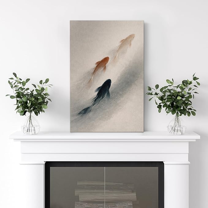 wall26 Canvas Print Wall Art Three Koi Fish Swimming in Misty Water Minimal Photography Realism Rustic Colorful Multicolor for Living Room, Bedroom, Bathroom - 12"x18"