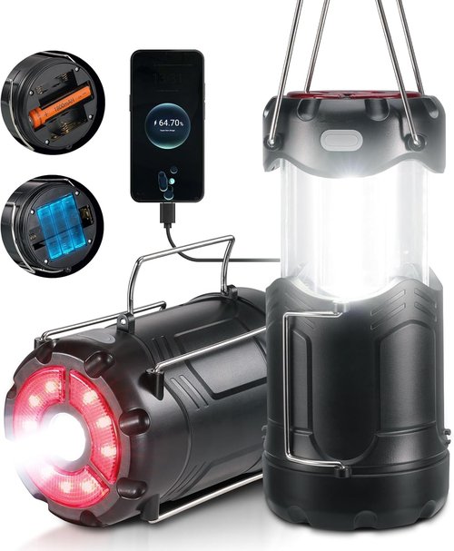 Consciot LED Camping Lantern - 2 Pack USB-C Rechargeable & Battery Powered | Emergency Light with Magnetic Base, Black