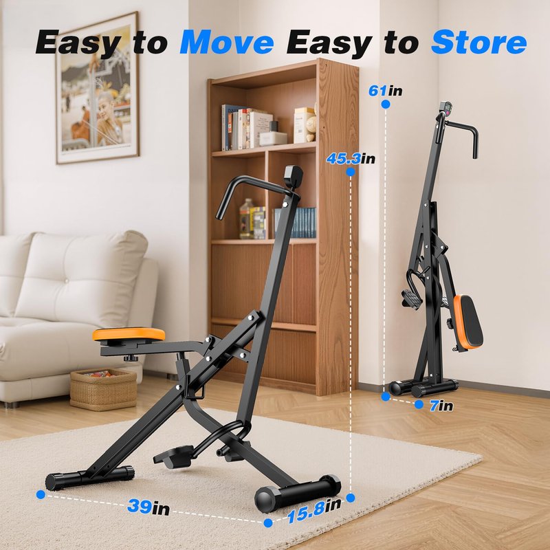 OWLSKY Squat Rowing Machine for Home Gym, Compact Foldable Squat Exercise Machine with LCD Monitor, Low-Impact Workout, Adjustable Seat, 350 LBS, Full-Body Fitness Equipment