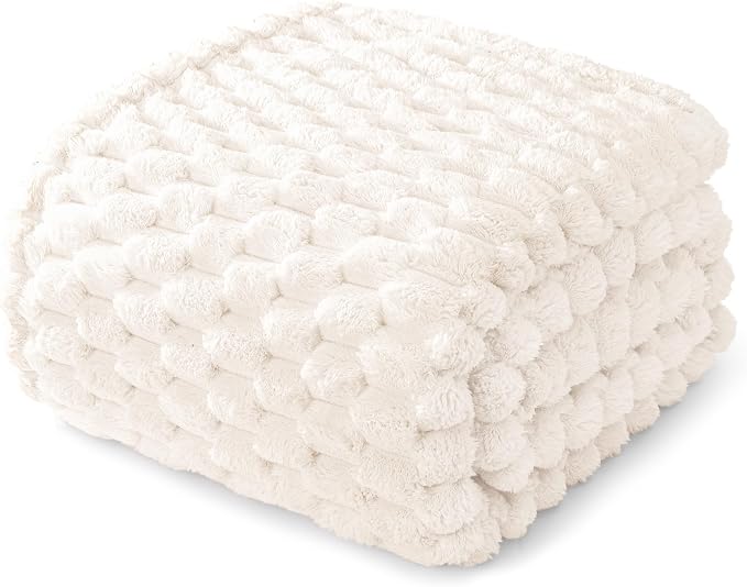 Whale Flotilla Soft Fleece Twin Size Bed Blanket Luxury 3D Jacquard, Ivory | Lightweight Coverlet Bedspread, Super Cozy Plush Fluffy Fuzzy All‑Season Decorative Blanket for Bed, Dorm Essentials, 60"x80"