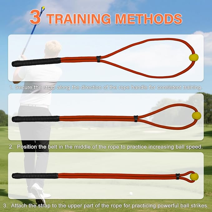 Golf Rope Swing Trainer, Golf Swing Training Aid to Improve Speed, Accuracy, Rhythm, Flexibility and Strength, Portable Golf Training Tool for Indoor/Outdoor Practice