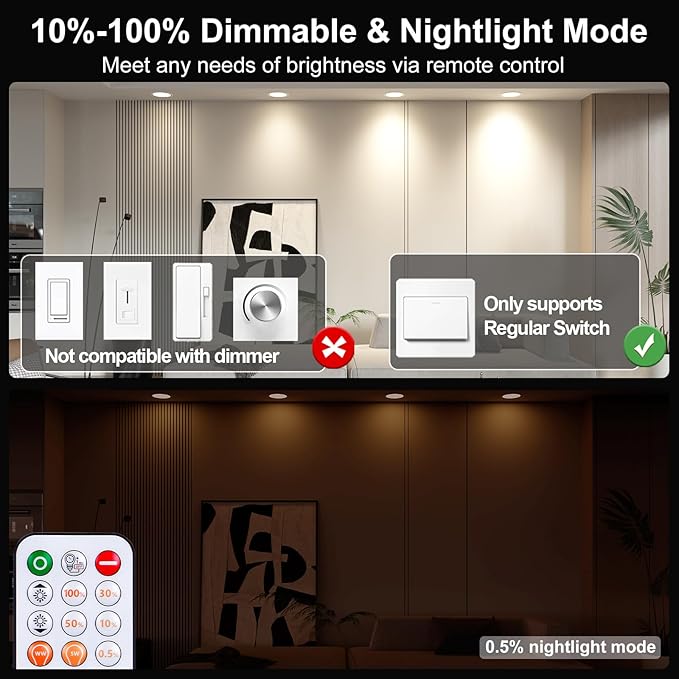 Recessed Lighting 5/6 Inch Color Changing LED Can Lights for Ceiling, 13W 1050LM Retrofit Recessed Lights with Baffle Trim, RGBCW Downlight Dimmable by Remote Control, Memory, Delayed Off, 12 Pack