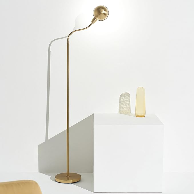 Brightech Regent LED Floor Lamp, Free Standing Corner Pole Light with Adjustable Gooseneck, Tall Bright Skinny Lamp for Office Desk, Living Room Sofa or Chair - Brass/Gold