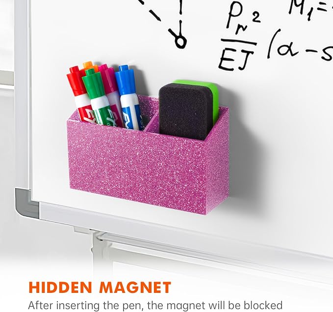 BEYGORM Magnetic Dry Erase Marker Holder for Whiteboard & Refrigerator | Non-slip Acrylic Pen Holder for Classroom, Fridge Magnet, Locker Organizer Accessories, Teacher & School Supplies(Blue)