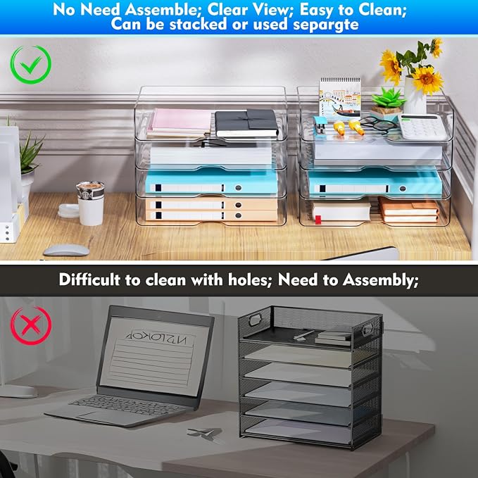 Vivihomety Paper Organizer Letter Tray, 4-Pack Acrylic File Organizer, Clear