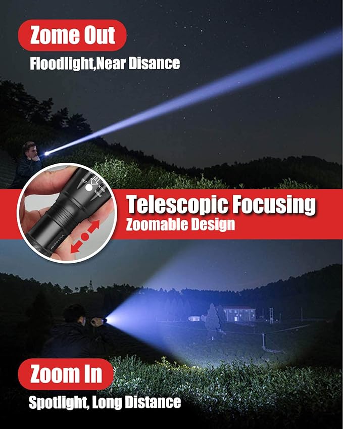 Victoper LED Flashlight 6 Pack, Bright 2000 Lumens Tactical Flashlights High Lumens with 5 Modes, Waterproof Focus Zoom Flash Light, Portable Flashlight for Camping Hiking Outdoor Home Emergency