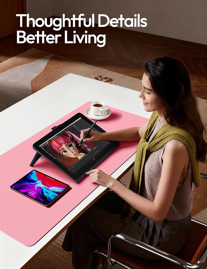 YSAGi Leather Desk Pad Protector, Office Desk Mat, Large Mouse Pad, Non-Slip PU Leather Desk Blotter, Laptop Desk Pad, Waterproof Desk Writing Pad for Office and Home (Pink, 47" x 17")
