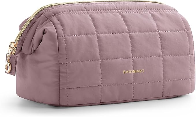 BAGSMART Makeup Bag Travel Toiletry Bag, Wide-open Zipper Pouch, Dusty Rose | Puffy Padded, Travel Essentials, Make Up Bag, For Women, Makeup Organizer, Toiletries Accessories Brushes