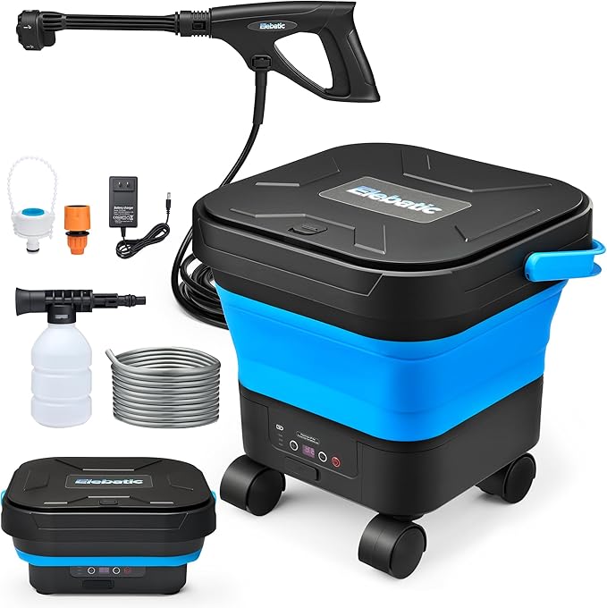Portable Pressure Washer Cordless Battery Powered, 6-in-1 Nozzle Water Pressure Washer with 7 Adjustable Pressure Levels Max 1200 PSI, Electric Pressure Washer with 3.4 Gallon Tank