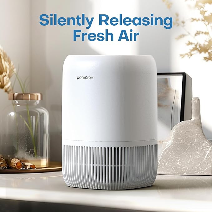 POMORON Air Purifiers for Bedroom Home, Air Filter Cleaner with Fragrance Sponge, H13 True HEPA Filter for Smoke, Allergies, Pollen, Pet Dander, Odor, Dust, Portable Air Purifier for Bedroom Office