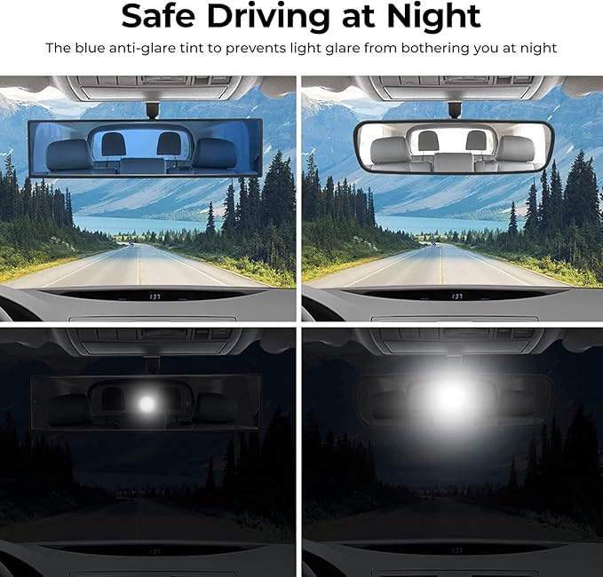 JOYTUTUS Rear View Mirror, Universal 12 Inch 2 Pack Panoramic Convex Rearview Mirror, Interior Clip-on Wide Angle Rear View to Reduce Blind Spot Effectively for Car SUV Trucks - Bl