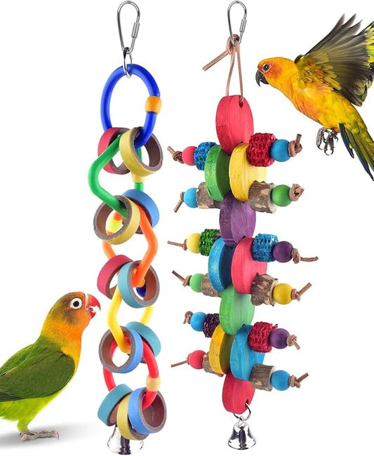 Bissap 2 PCS Bird Chew Toys, Multicolored Bagel Cascade Bird Parrot Toy Biting Paper Cardboard Olympic Rings Conures Toys for Amazon Cockatiels Cockatoos Macaws and Similar Sized Pet Birds