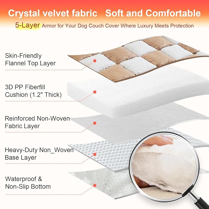 Dog Couch Cover for Washable, Non-Slip Plaid Square Sofa Cushion Protector, Soft, and Multi-Functional Pet Friendly Sofa Cover for Cats Dogs (27.6 x 59.06 inch,DarkCoffee)
