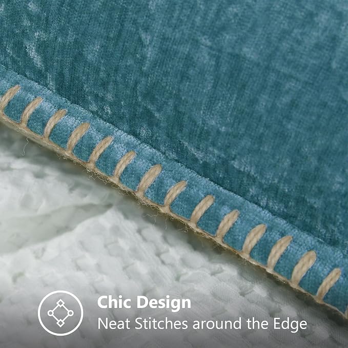decorUhome Soft Chenille Throw Pillow Covers 12x20 Set of 2 Teal | Fall Textured Decorative Throw Pillow Cases Stitched Edge Modern Farmhouse Luxury Boho Velvet for Couch Sofa Bed Home Decor