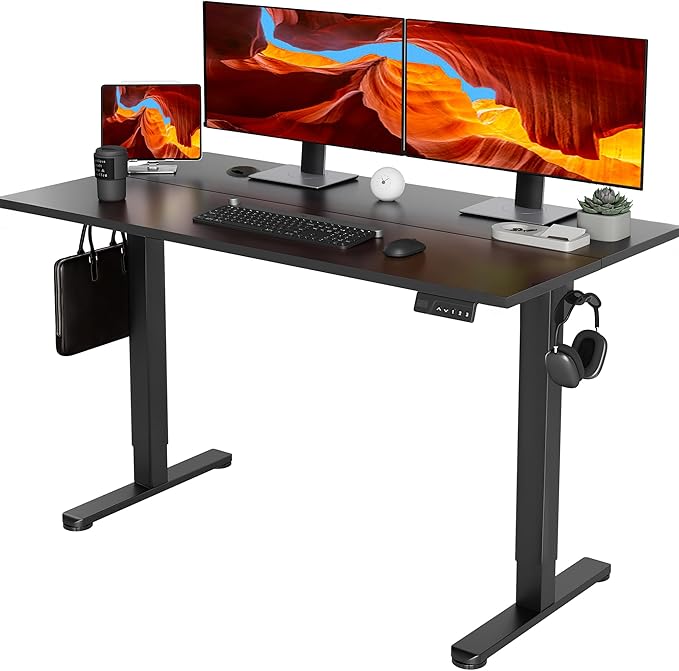 YDN 55 x 24 Inch Black Electric Standing Desk | Adjustable Height, Sit Stand, Cable Management, Ergonomic, Home Office