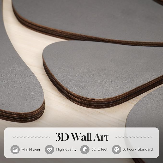 Framed Textured Wood 3D Wall Art for Living Room, Large Boho Floral Black and Beige Artwork for Walls, 3 Piece Abstract Bohemian Flower Wood 3D Art for Office Bedroom Hallway Wall decor, 24x36 Inch